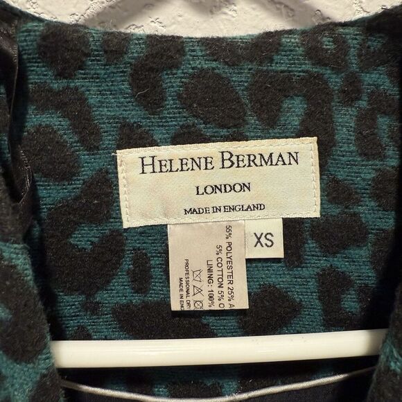 Helene Berman Teal Leopard Print Coat Women’s XS Wool Blend Blue Green Pockets - Picture 3 of 7